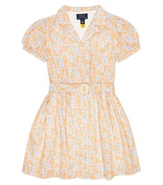 Платье-рубашка из хлопка с цветочным принтом Polo Ralph Lauren, оранжевый