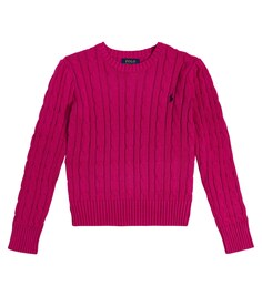 Хлопковый свитер крупной вязки с вышивкой Polo Ralph Lauren, розовый