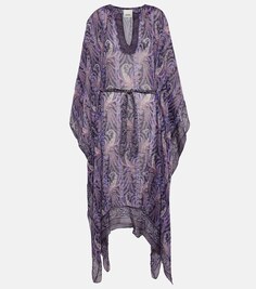 Платье макси из хлопка и шелка с цветочным принтом ISABEL MARANT, фиолетовый