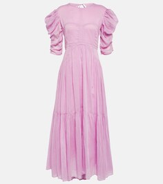 Платье макси из хлопка и шелка с пышными рукавами ISABEL MARANT, розовый