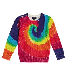 Хлопковый свитер вязки косами с принтом тай-дай Polo Ralph Lauren, разноцветный