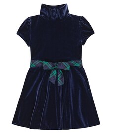 Бархатное мини-платье с поясом Polo Ralph Lauren, синий