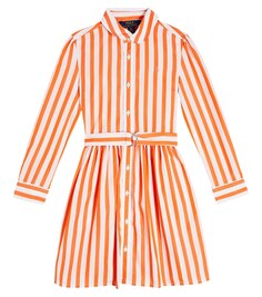 Платье-рубашка из хлопкового поплина в полоску Polo Ralph Lauren, оранжевый