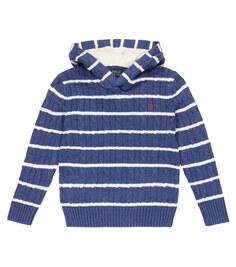 Полосатый хлопковый свитер косой вязки Polo Ralph Lauren, синий