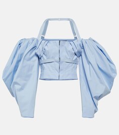 Поплиновый топ с открытыми плечами Le Haut Taffetas JACQUEMUS, синий