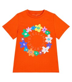 Футболка из хлопкового джерси с логотипом Stella McCartney Kids, оранжевый