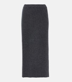 Кашемировая юбка миди в рубчик JARDIN DES ORANGERS, серый