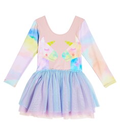 Платье из тюля и джерси с принтом Stella McCartney Kids, разноцветный