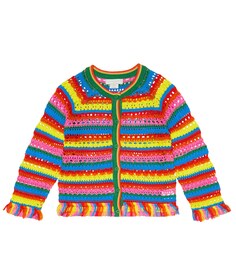 Полосатый кардиган крючком из хлопка Stella McCartney Kids, разноцветный