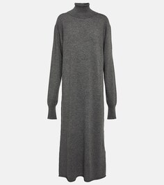 Кашемировое платье миди с высоким воротником JIL SANDER, серый