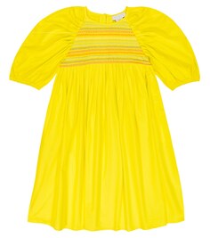 Хлопковое платье со сборками Stella McCartney Kids, желтый
