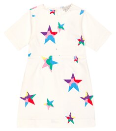 Платье из хлопкового твила с принтом Stella McCartney Kids, разноцветный