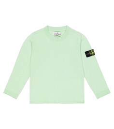 Хлопковый свитер с логотипом Stone Island Junior, зеленый