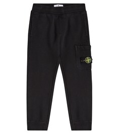 Хлопковые спортивные штаны с логотипом Stone Island Junior, черный