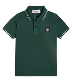 Рубашка-поло из смесового хлопка с логотипом Stone Island Junior, зеленый