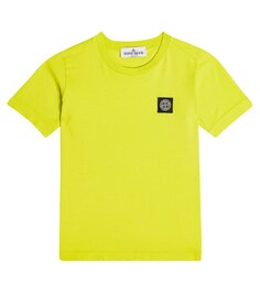 Футболка из хлопкового джерси с логотипом Stone Island Junior, желтый