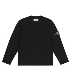 Хлопковый свитер с логотипом Stone Island Junior, черный