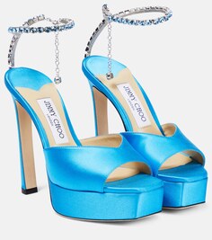 Украшенные атласные босоножки на платформе Saeda 125 Jimmy Choo, синий