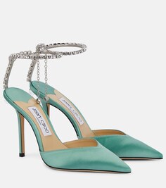 Декорированные атласные туфли Saeda 100 Jimmy Choo, зеленый