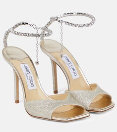 Декорированные босоножки Saeda 100 с блестками Jimmy Choo, серебряный