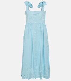 Платье миди из хлопка с вышивкой JULIET DUNN, синий