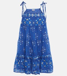 Мини-платье из хлопка с принтом JULIET DUNN, синий