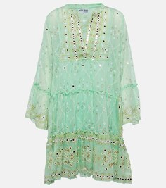 Мини-платье из хлопка с принтом JULIET DUNN, зеленый