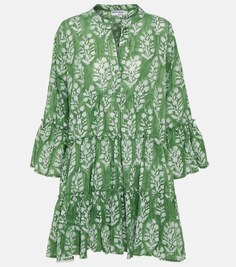Хлопковое мини-платье с цветочным принтом JULIET DUNN, зеленый