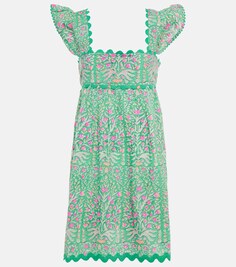 Мини-платье из хлопкового поплина с принтом JULIET DUNN, зеленый