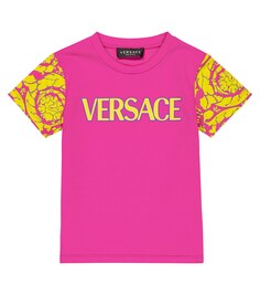 Футболка из хлопкового джерси с логотипом Barocco Versace, розовый