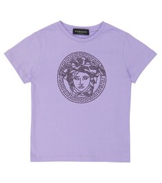 Хлопковая футболка с декором Medusa Versace, фиолетовый