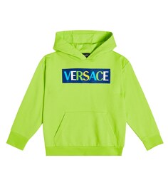 Худи из хлопкового джерси с логотипом Versace, зеленый
