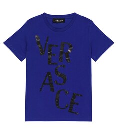 Футболка из хлопкового джерси с логотипом Versace, фиолетовый