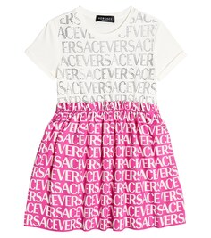 Платье-футболка из хлопкового джерси с логотипом Versace, розовый