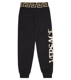 Хлопковые спортивные штаны с логотипом Versace, черный