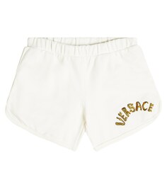 Шорты из хлопкового флиса с логотипом Versace, белый