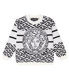 Шерстяной свитер интарсия с декором Medusa Versace, белый