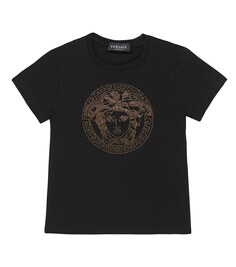 Хлопковая футболка с декором Medusa Versace, черный