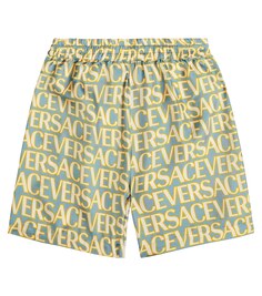 Шорты из шелковой твила с логотипом Versace, разноцветный