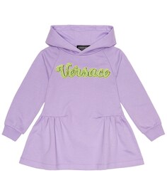 Хлопковое платье с капюшоном и логотипом Versace, фиолетовый