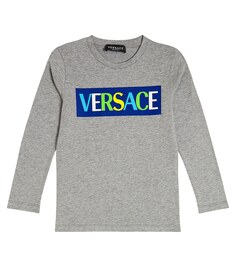 Футболка из хлопкового джерси с логотипом Versace, серый