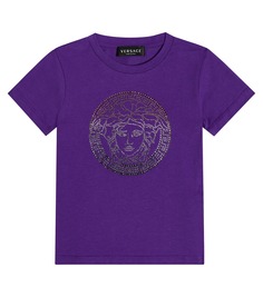 Футболка из хлопкового джерси с декором Medusa Versace, фиолетовый