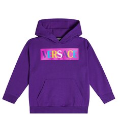 Худи из хлопкового джерси с логотипом Versace, фиолетовый
