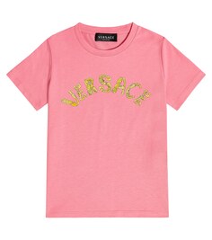 Футболка из хлопкового джерси с логотипом Versace, розовый