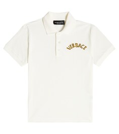 Рубашка поло из хлопкового пике с логотипом Versace, белый