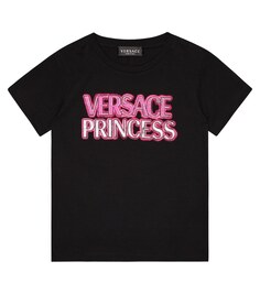 Хлопковая футболка с логотипом Versace, черный
