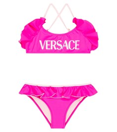 Бикини с оборками и логотипом Versace, розовый