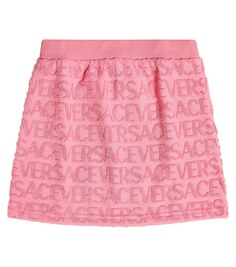 Юбка из жаккардового хлопка с логотипом Versace, розовый