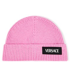 Шапка-бини из шерсти с логотипом Versace, розовый