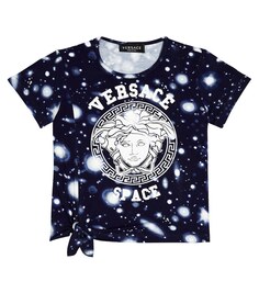 Футболка с декором Medusa и завязками Versace, синий